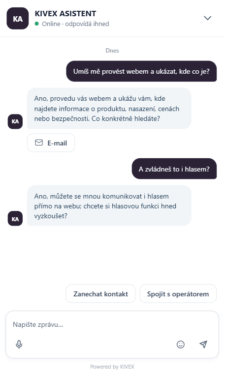 Widget KIVEX nabízí, že zákazníka provede webem